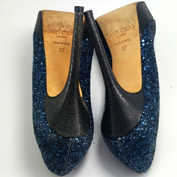 Jimmy Choo Blue Sparkle Platform Heel - Picture 7 of 10